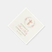 Rosa Blumenkreuz Mädchen Erste Kommunion Serviette (Ecke)