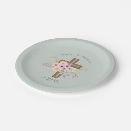 Rosa Blumenkreuz Pappteller (Schrägansicht)