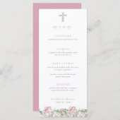 Rosa Blumenkreuz Taufmenü Girl Christening Menükarte (Vorne/Hinten)