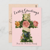 Rosa Blumenkreuz Vintag Ostern Religiös Postkarte (Vorne/Hinten)