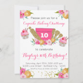 Rosa Blumenkuchen Backend Herausforderung Geburtst Einladung (Vorderseite)