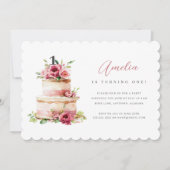 Rosa Blumenkuchen Einladung zum Geburtstag (Vorderseite)