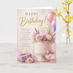 Rosa Blumenkuchen Frohe Geburtstagskarte Karte