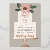 Rosa Blumenkuchen Geburtstagsparty Rose Gold Folieneinladung (Vorderseite)