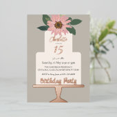 Rosa Blumenkuchen Geburtstagsparty Rose Gold Folieneinladung (Stehend vorne)