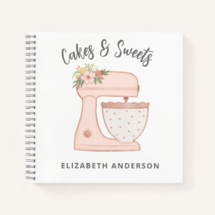 Rosa Blumenkuchen-Mixer-Backwaren-Notizbuch Notizblock