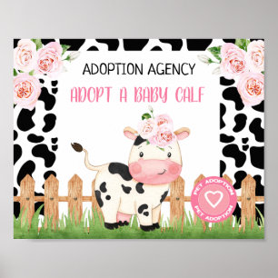 Rosa Blumenkuh Kalb Adoption Geburtstagszeichen Poster