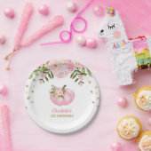 Rosa Blumenkürbis-1. erster Geburtstag 7" Platte Pappteller (Party)