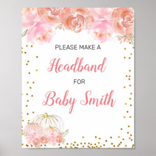 Rosa Blumenkürbis Kinderdusche Headband Station Poster