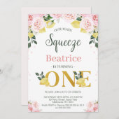 Rosa Blumenlemonen Unser Hauptpresse 1. Geburtstag Einladung (Vorne/Hinten)