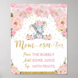 Rosa Blumenlephant Babydusche Mama-osa-Bar Poster