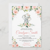 Rosa Blumenlephant essbare Babydusche Einladung (Vorderseite)