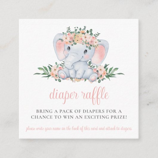 Rosa Blumenlephant Winddusche Windelwanne Windelwa Begleitkarte (Vorderseite)