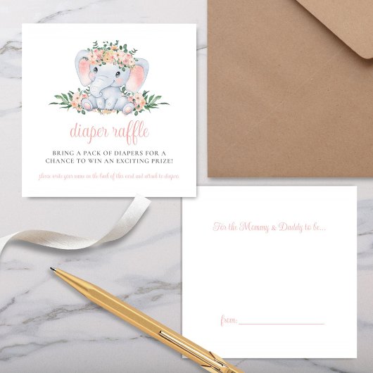 Rosa Blumenlephant Winddusche Windelwanne Windelwa Begleitkarte