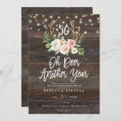 Rosa Blumenleuchte rustikale Holzleuchten 50. Gebu Einladung (Vorne/Hinten)