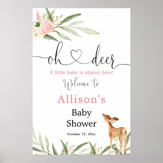 Rosa Blumenmädchen Babydusche Begrüßungszeichen Poster (Vorne)