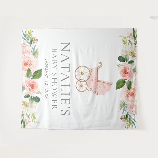 Rosa Blumenmädchen-Babydusche Wandteppich (Vorderseite (Horizontal))