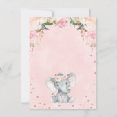 Rosa Blumenmädchen Elephant Babydusche Einladung (Rückseite)