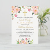 Rosa Blumenmädchen Erstkommunion Einladung (Stehend Vorderseite)