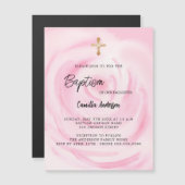 Rosa Blumenmädchen Luxus Taufe Magneteinladung (Vorne/Hinten)