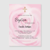 Rosa Blumenmädchen Luxus Taufe Magneteinladung (Vorderseite)