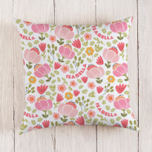 Rosa Blumenmädchen Name Pillow