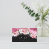 Rosa Blumenmagazin auf schwarz Visitenkarte (Stehend Vorderseite)