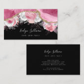Rosa Blumenmagazin auf schwarz Visitenkarte (Vorne/Hinten)