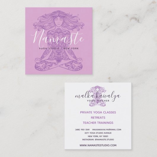 Rosa Blumenmandala Meditation Yogalehrer Quadratische Visitenkarte (Vorne/Hinten)