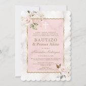 Rosa Blumenmarmor Spanischer 1. Geburtstag Taufe Einladung (Vorderseite)