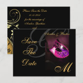 Rosa Blumenmasquerge Save the Date Postkarte (Vorne/Hinten)