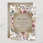 Rosa Blumenmatte Leaf Rustikaler Abschluss Open Ho Einladung (Vorne/Hinten)