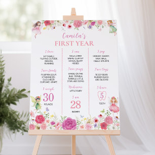 Rosa Blumenmaus 1. Geburtstag Meilenstein Zeichen Poster