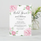 Rosa Blumenmoor, weißes Brautparty Einladung (Stehend Vorderseite)