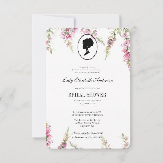 Rosa Blumenmotiv, Brautkaffee-Notfall Einladung (Vorderseite)