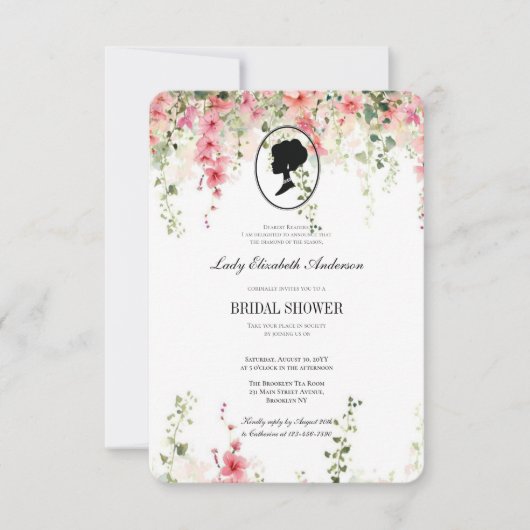 Rosa Blumenmotiv, Brautkaffee-Notfall Einladung (Vorderseite)