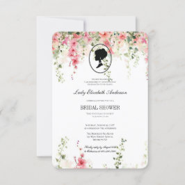 Rosa Blumenmotiv, Brautkaffee-Notfall Einladung