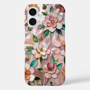 Rosa Blumenmotiv Buntglas-Handyhülle Elegant iPhone 16 Hülle