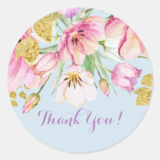 Rosa Blumenmotiv danke Ihnen Aufkleber (Vorderseite)