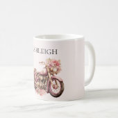 Rosa Blumenmotorrad Kaffeetasse (VorderseiteRechts)