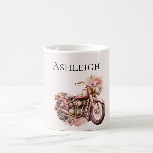 Rosa Blumenmotorrad Kaffeetasse (Mittel)