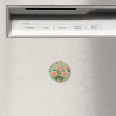 Rosa Blumenmuster auf grünem Hintergrund | Nahtlos Magnet (In Situ (Geschirrspüler))