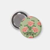 Rosa Blumenmuster auf grünem Hintergrund | Nahtlos Magnet (Vorderseite/Rückseite)