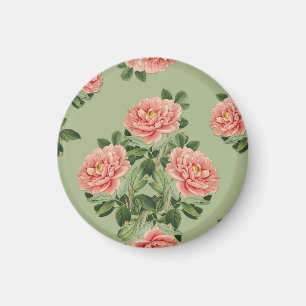 Rosa Blumenmuster auf grünem Hintergrund Nahtlos Magnet