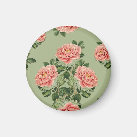 Rosa Blumenmuster auf grünem Hintergrund | Nahtlos Magnet (Vorne)