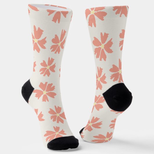 Rosa Blumenmuster auf Off-White Socken (Gewinkelt)