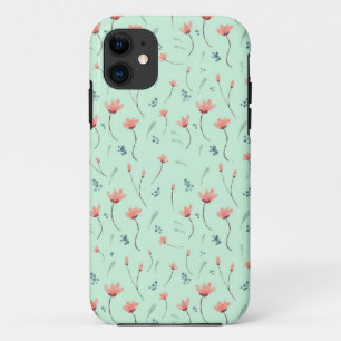 Rosa Blumenmuster auf Pfefferminzgrün Case-Mate iPhone Hülle