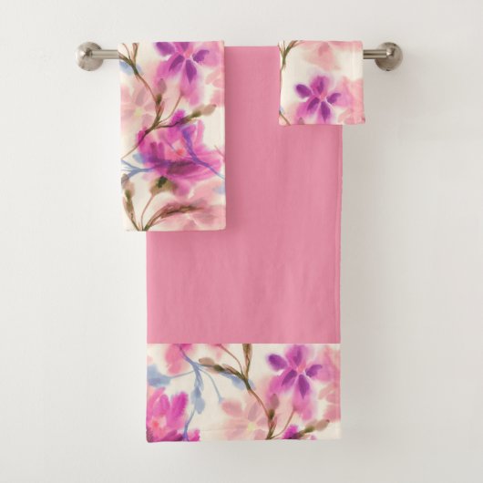 Rosa Blumenmuster Badhandtuch Set (Insitu)