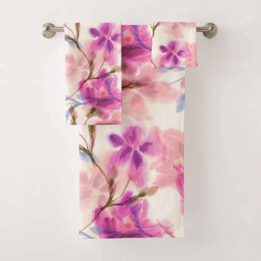 Rosa Blumenmuster Badhandtuch Set (Insitu)