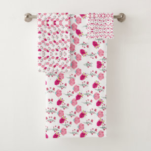 Rosa Blumenmuster Badhandtuch Set